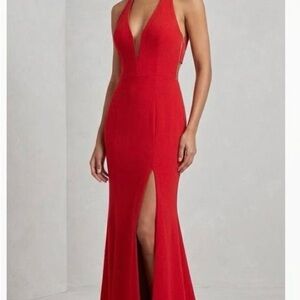 Xscape Red Backless Cutout Evening Gown